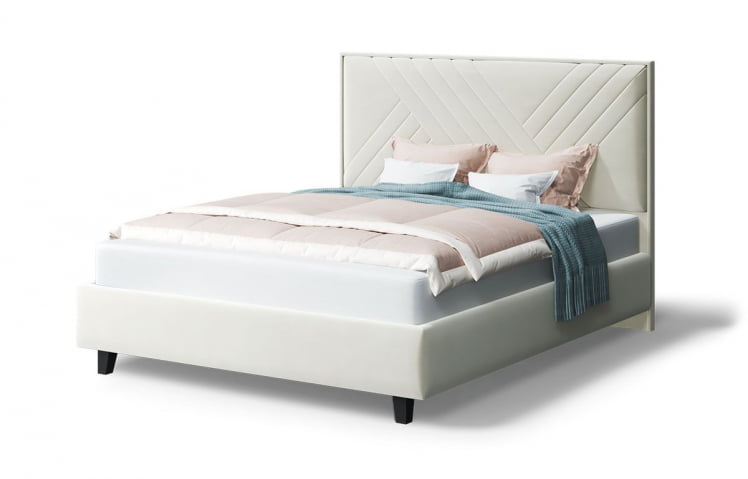 Кровать МИРА 2000*1400мм (на опорах), велюр Бренди лайт 02 (серо-белый), (б/основания, б/матраса)_0