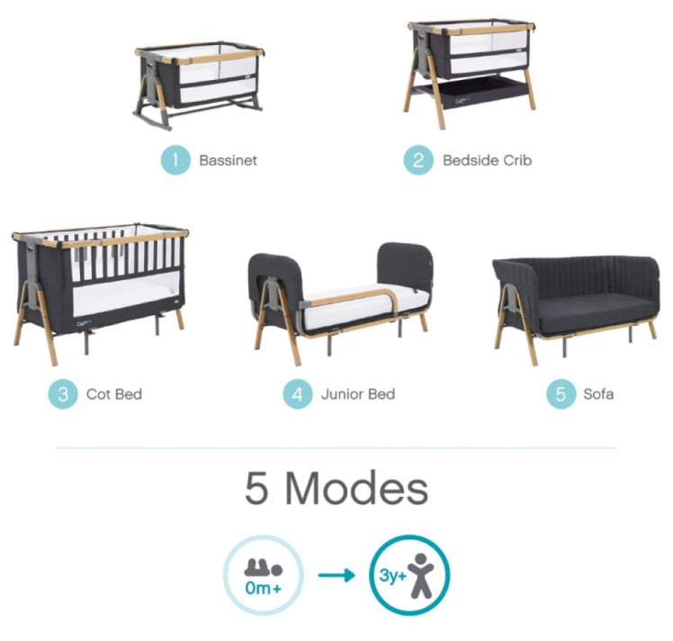 Кровать-трансформер приставная Tutti Bambini (Тутти Бамбини) CoZee XL 120*60 см Oak/Liquorice 211209/3581_1