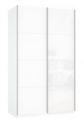 Шкаф-купе двухдверный Прайм 1200 ДСП/Белое стекло Белый снег_0