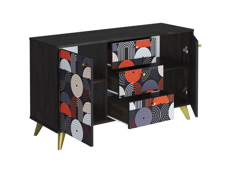 Комод Фьюжн КМ-003 АРТ Угольный камень/VINIL_1