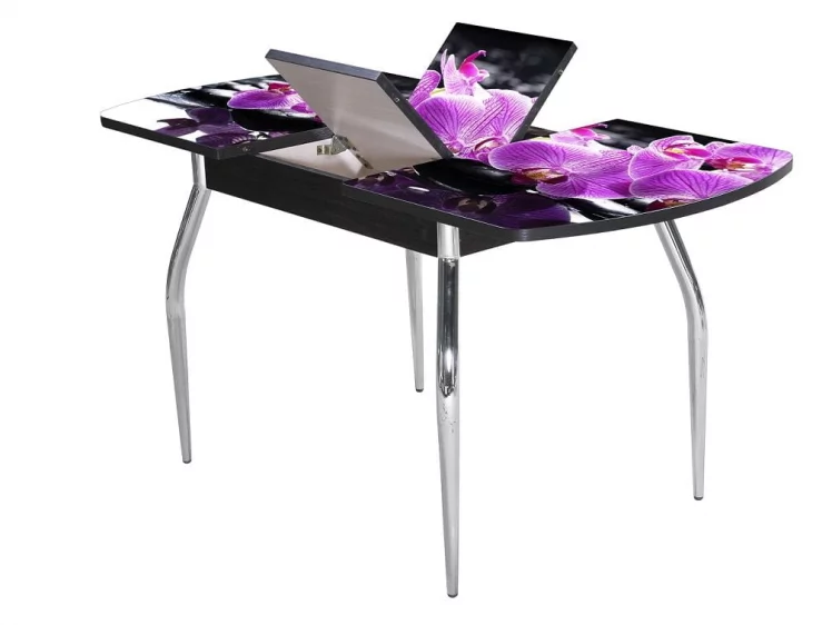 Стол раздвижной 1,55 Грация 2, СТЕКЛО, опоры изогнутые ХРОМ, Беленый дуб/R045_1