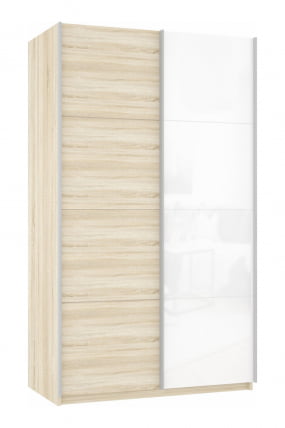 Шкаф-купе двухдверный Прайм 1600 ДСП/Белое стекло Дуб сонома_0