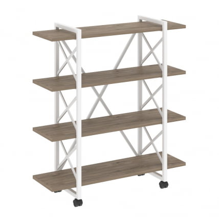 Стеллаж на колесных опорах - 4 полки LOFT  VR.L-MST.K-4.8V Металл белый Тиквуд темный_0