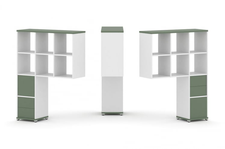 Надставка на стол высокая двухсторонняя + задняя стенка (2 шт.) + блок с 2-мя ящиками (2 шт.) CONCEPT CN.DNV-008 Кобо Белый бриллиант Белый металл_0