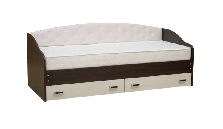 Кровать с мягким элементом Софа №7 900*1900 Венге/Ясень Анкор светлый/Кожзам белый_0