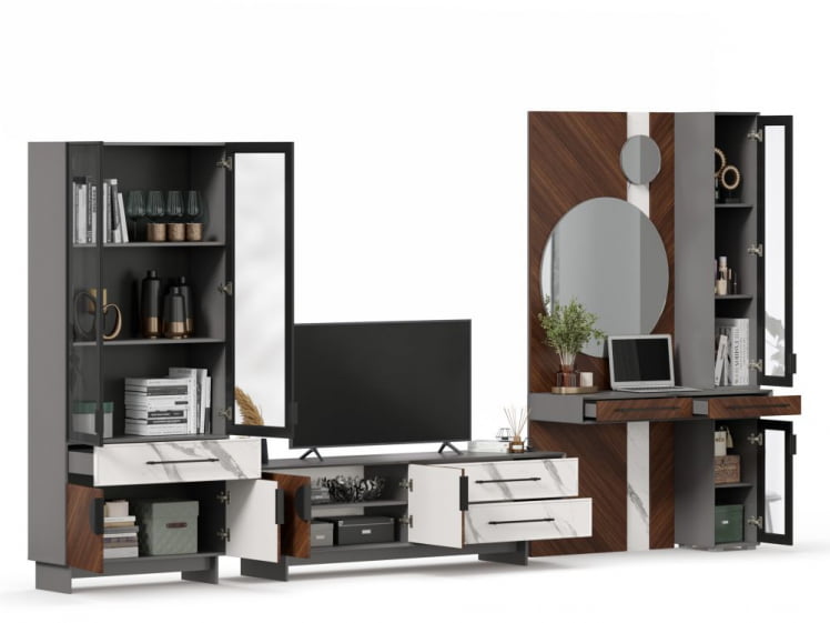 Набор мебели для гостиной Вилена №6 Серый/Орех/Монте белый_3