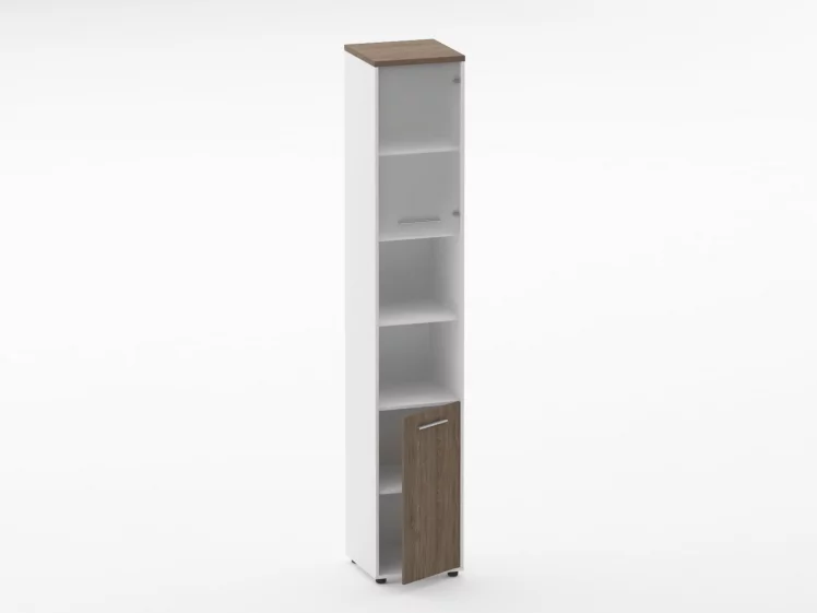 Шкаф 5 узкий верх стеклянная дверь, низ закрытый, две полки открытые Deka 10.23.19Пр Дуб Верцаска/Белый_1