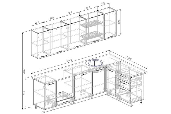 Гарнитур кухонный угловой 2600 Графика 2600х1600_1