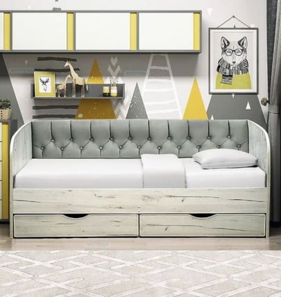 Кровать с продольной мягкой спинкой Софа №13 (800х1900) Дуб Крафт белый Велюр 006_1