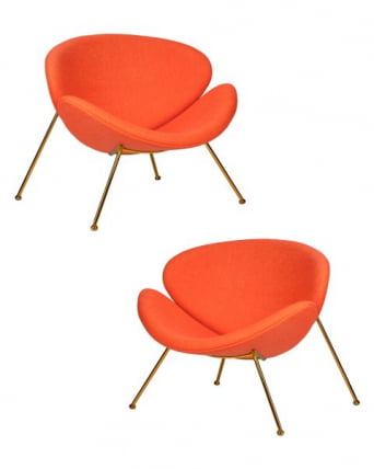 Кресло дизайнерское DOBRIN EMILY (оранжевая ткань AF, золотое основание) 2 шт_0