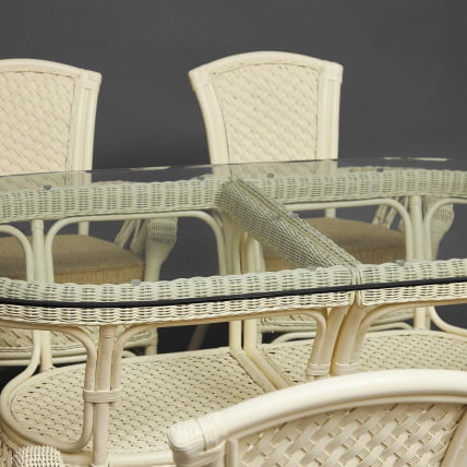 Комплект обеденный ANDREA GRAND (стол со стеклом+6 кресел+ подушки) TCH White (белый), Ткань рубчик, цвет кремовый_25