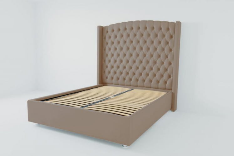 Мягкая интерьерная кровать "Берлин Люкс" с ортопедическими латами (металл) Материал фасада: Велюр; Спальное место: 2000х2000 мм; Цвет фасада: Серый; Цвет корпуса: Серый _0