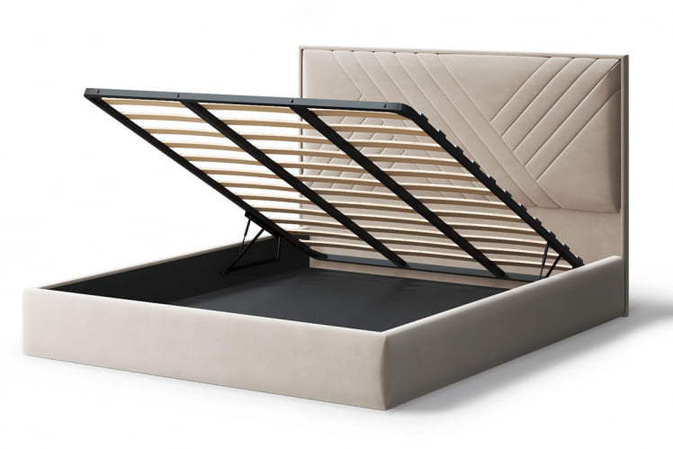 Кровать МИРА 2000*1800мм (без опор), велюр Бренди лайт 03 (бежевый), (б/основания, б/матраса)_2