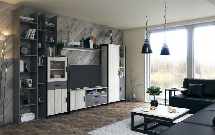 Гостиная Техно №3 Дуб Крафт белый/Серый шифер_0