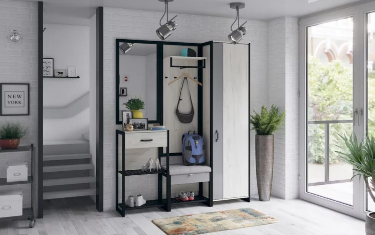 Вешалка с банкеткой Техно ЛД 02 Дуб Крафт Белый Черный_7