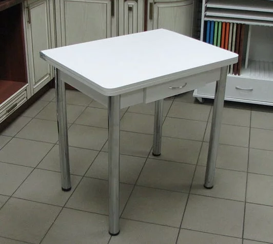 Стол обеденный Ломберный с ящ ХРОМ 1 кат. 4030 мат ЛДСП Белый_0