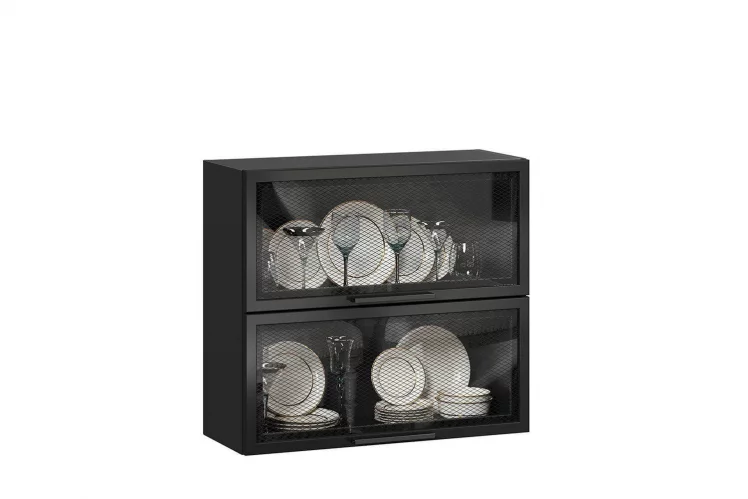 Шкаф кухонный 800 горизонтальный с 2 дверями со стеклом Герда ЛД 279.760.000.124 Черный/Черный/Антрацит_0