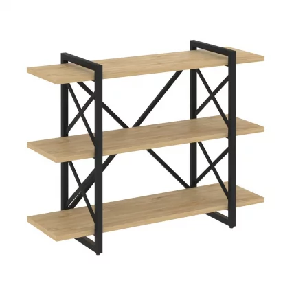 Стеллаж на регулируемых опорах - 3 полки LOFT VR.L-MST.O-3.8V Металл черный Тиквуд светлый_0