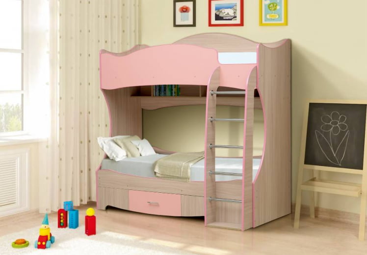 Кровать детская двухъярусная Юниор-7 Ясень шимо светлый/Лайм_0