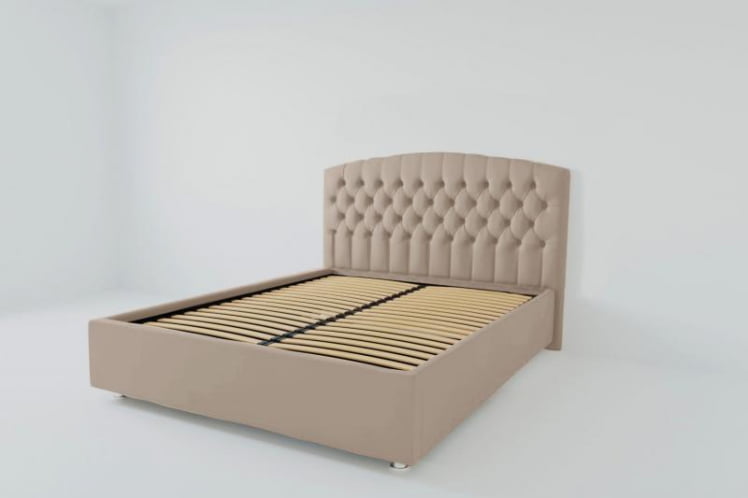 Мягкая интерьерная кровать "Берлин" с ортопедическими латами(металл) Цвет фасада: Светло-серый; Материал фасада: Металл/Велюр; Спальное место: 1800х2000 мм _0