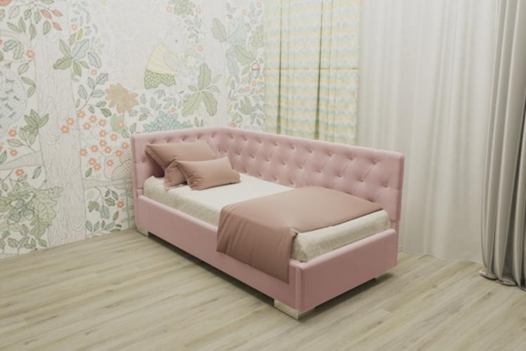 ДЕТСКАЯ МЯГКАЯ ИНТЕРЬЕРНАЯ КРОВАТЬ ВЕРСАЛЬ БЕЗ ОСНОВАНИЯ (BERHOUSE) Материал фасада: Металл/Велюр; Спальное место: 900х1900; Цвет: Бледно розовый_0