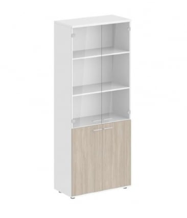 Шкаф высокий четырехдверный со стеклом Sigma SG.811.WH.OD.GL Белый Дуб темный_0