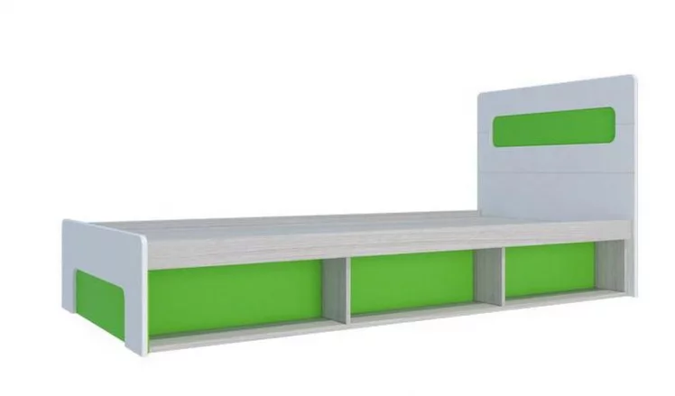 Кровать 0,9 с подъемным механизмом Палермо Юниор 01 Белый глянец Ясень шимо светлый Зеленый_0