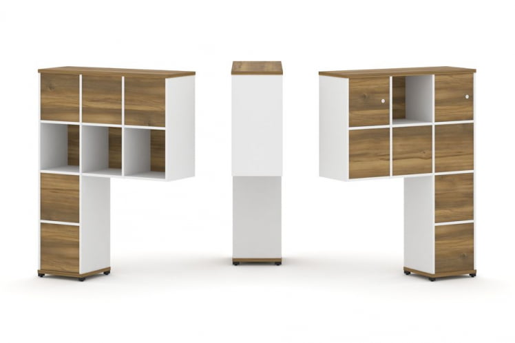 Надставка на стол высокая двухсторонняя + задняя стенка (8 шт.) + блок с 1-м ящиком (2 шт.) + распашной фасад (2 шт.) CONCEPT CN.DNV-007 Сандал Янтарный Белый бриллиант Черный металл_0