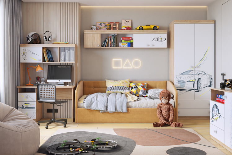 Кровать  0.9 Альба (Софа) КМ.S-16 медовый (велюр)_2