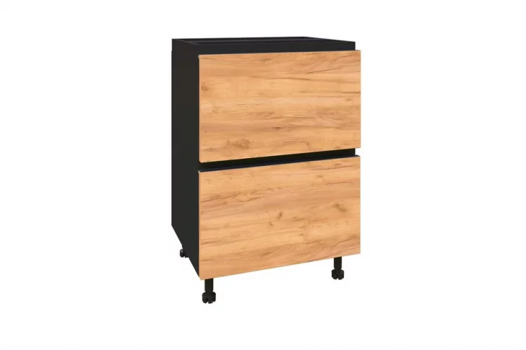 Тумба кухонная 600 с 2 ящиками ЛЮКС (4) Шервуд ЛД 281.790.000.014 Черная Дуб золотой_0