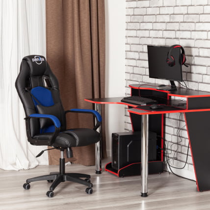 Кресло DRIVER (22) кож/зам/ткань, черный/синий, 36-6/TW-10_20