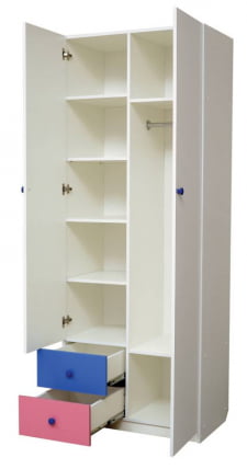 Шкаф 2-х дверный комбинированный с ящиками и фотопечатью Совята 2.1 Белый/Оранжевый/Лайм_1