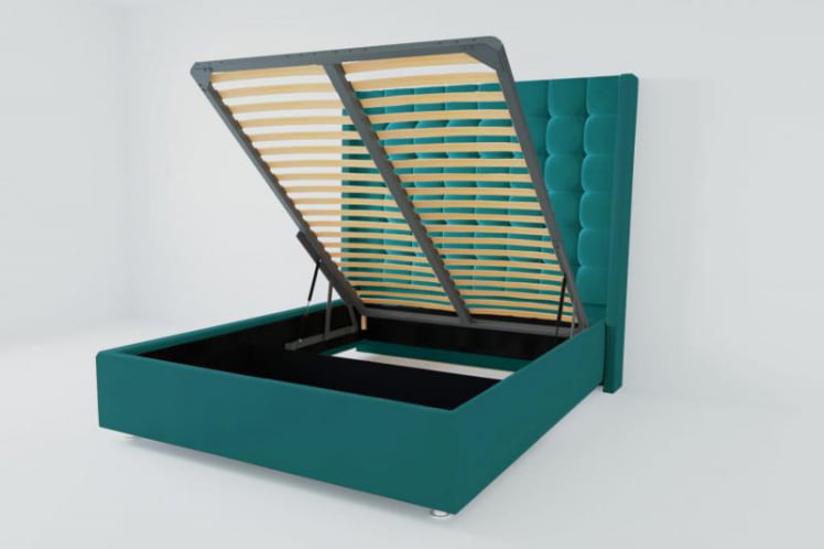 Мягкая интерьерная кровать "Венеция Люкс" с подъемным механизмом Материал фасада: Велюр; Спальное место: 2000х2000 мм; Цвет фасада: Бирюзовый; Цвет корпуса: Бирюзовый _0