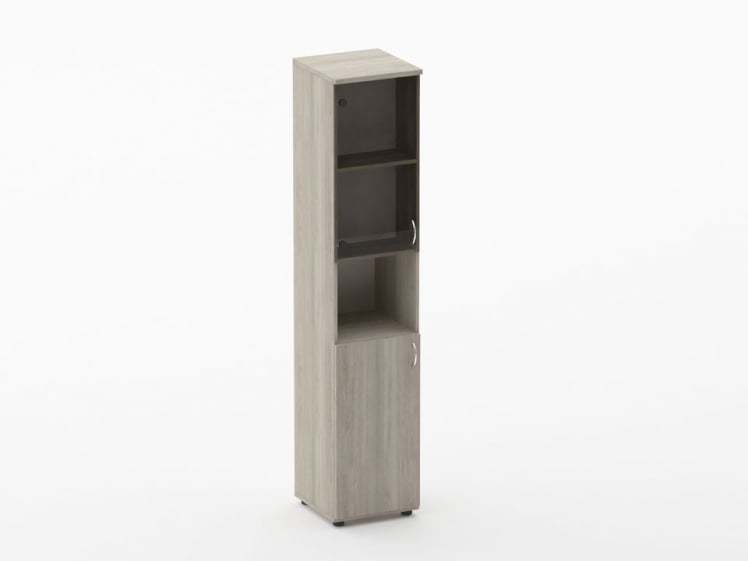 Шкаф высокий со стеклом и нишей Twin 16.16.16Л Дуб Сантана светлый_0