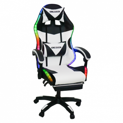 Кресло 908 KINGQUEEN цвет черный/белый с массажем и подсветкой 908-black-white-mass_0