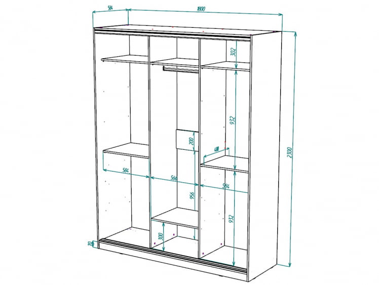 Шкаф-купе 2-х дверный Виктория 1800х584х2300, Бодега светлая 18ДЗЗЗДЗЗЗ-ПППЯ-Бс 310-995_2