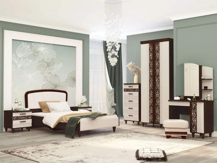 Кровать 120*200 Катрин 92.03 Дуб венге Белый песок Санчо крем_3