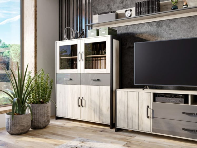 Гостиная Техно №6 Дуб Крафт белый Серый шифер_2