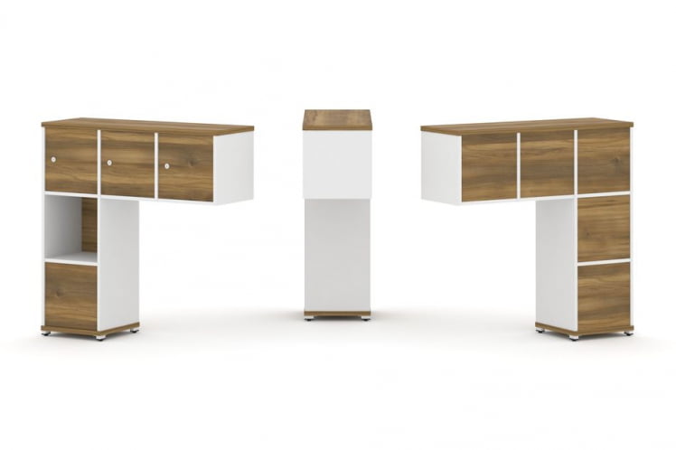 Надставка на стол низкая односторонняя + задняя стенка (5 шт.) + блок с 1-м ящиком (1 шт.) + распашной фасад (3 шт.) CONCEPT CN.ONN-006 Сандал Янтарный Белый бриллиант Белый металл_0