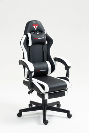 Кресло спортивное TopChairs Prophet с оттоманкой черно-белый_0