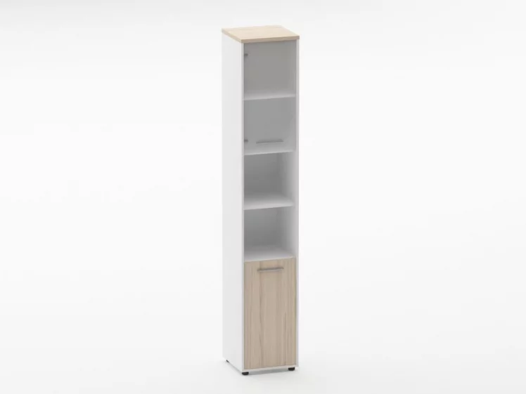 Шкаф 5 узкий верх стеклянная дверь, низ закрытый, две полки открытые Deka 10.23.19Л Туя/Белый_0