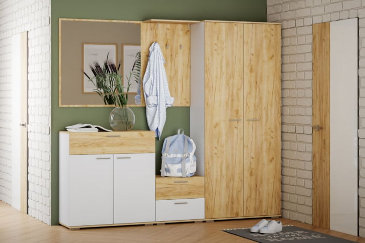 Прихожая Санти набор №1 Белый/Дуб Крафт Золотой_0