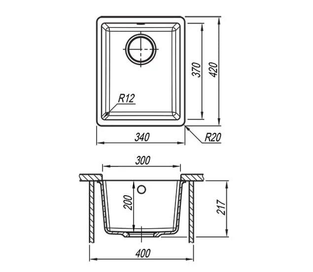 Кухонная мойка подстольного монтажа ВЕГА 300 (Черный)_1