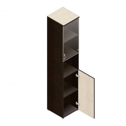 Шкаф для документов узкий с прозрачными стеклами Р.П-4СБ Венге/Дуб_0