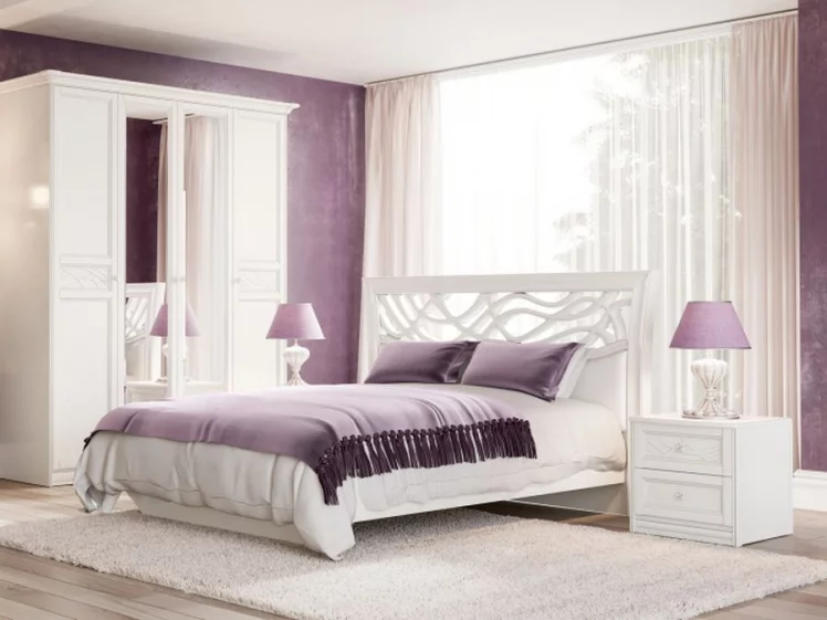 Кровать двуспальная 1600 с подъемным механизмом Джулия с тумбами Белая_4