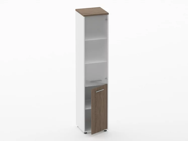 Шкаф 4 узкий верх стеклянная дверь, низ закрытый Deka 10.19.17Пр Дуб Верцаска/Белый_1