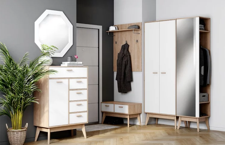 Прихожая Калгари набор №1 Дуб натуральный светлый/белый матовый_0