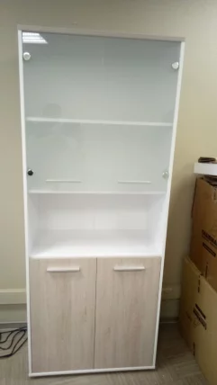 Шкаф 4 широкий верх стеклянные двери, низ закрытый, с нишей Deka 10.19.181 Дуб Сантана светлый/Белый_2