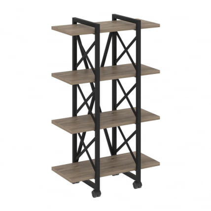 Стеллаж на колесных опорах - 4 полки LOFT  VR.L-MST.K-4.4V Металл черный Тиквуд темный_0