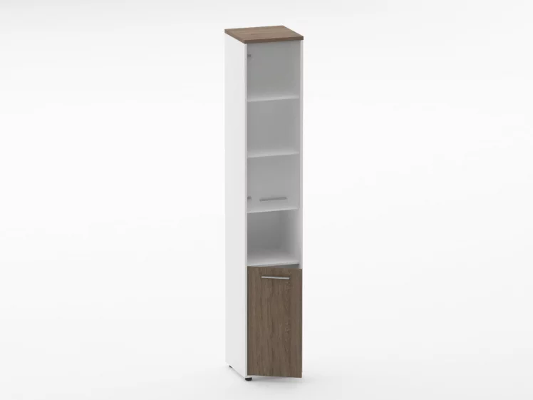 Шкаф 5 узкий верх стеклянная дверь, низ закрытый, с нишей Deka 10.23.18Л Дуб Верцаска/Белый_1